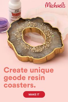 an ad for michael's is shown with the words create unique geode resin coasters