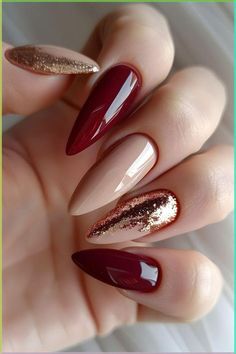 Red Beige Nails, Beige Nails Ideas, Nail Autumn, Gold Glitter Nails, November Nails, Green Nail Designs, Cute Nails For Fall, Beige Nails, Short Nails Art