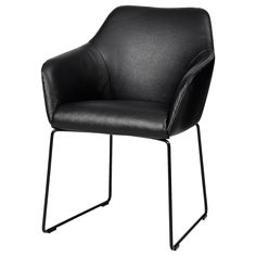 a black leather chair with metal legs