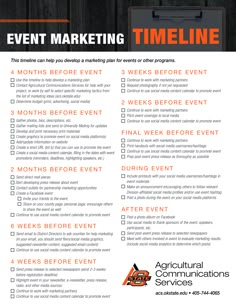 an event marketing poster with the words'event marketing timeline'in orange and black