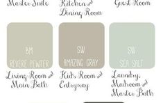 the different shades of gray paint in this room are shown with their names and colors