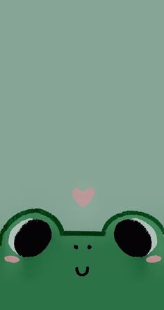 the face of a green frog with heart shaped eyes