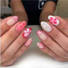 Vacation Pink Nails, Easy But Cute Nail Designs, Cute Blooming Gel Nails, Fun Nail Inspo Almond, Nail Designs Blooming Gel, Pink Blooming Gel Nails, Summer Nail Almond, Short Almond Acrylic Nails Design, Pink Preppy Nails