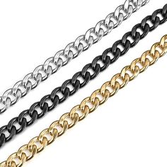 • Versatile Design Options: Available in widths 3, 5, 7, 9, 11, 13mm , lengths 7, 8, 9, 10 Inches (18-25cm), in Black, Gold or Silver, this Cuban link chain bracelet caters to individual preferences and styles. Whether you're looking for a subtle accent or a bold statement piece, choose from sleek silver, elegant gold, or modern black to perfectly match your personal taste. • Enhanced Durability: This premium Cuban link bracelet, meticulously designed for strength, offers exceptional resistance Cuban Link Bracelet, Cuban Bracelet, Stainless Steel Chain Necklace, Skin Discoloration, Personal Taste, Water Activities, Jewelry Tools, Cuban Link