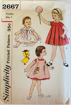 Vintage 1958 sewing pattern for a toddler girls dress and apron in size 1. Pattern has been used but is complete. The envelope may have some wear/damage. All pattern pieces (not fabric or notions) and instructions are included. My home is smoke free, pet friendly. Pleated Dress Pattern, Vintage Sewing Patterns Children, Apron Sewing, Apron Sewing Pattern, Girl Dress Pattern, Sewing Aprons, Childrens Clothing, Aprons Patterns, Simplicity Sewing