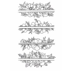 a line drawing of flowers and leaves on a white background, with the words'floral borders'in black ink