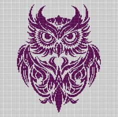 an owl cross stitch pattern in purple