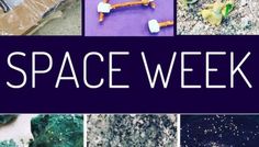 the words space week are shown in several different pictures, including blue and green marbles