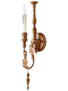 an old fashioned wall light with a candle on it's arm and two candles in the middle