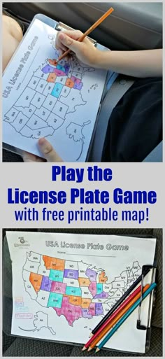 the license plate game with free printable map for kids to play on and use