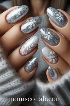 10 Snowflake Nail Art Ideas to Create a Winter Wonderland Silver Nails With Snowflakes, Snow Glitter Nails, New Years 2025 Nails, Snowflake Nail Art Designs, Winter Wonderland Nail Ideas, Colorful Winter Nails, Snowy Winter Nails, Snowflake Nails Square, Snow Themed Nails