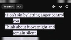 a text message with the words don't sin by letting anger control you think about it overnight and remain silent