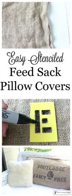 easy stenciled feed sack pillow covers are the perfect addition to any diy project