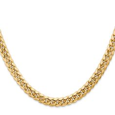 The 14K Yellow Gold 26 Inch 6.75mm Semi-Solid Miami Cuban Necklace exudes elegance and style. Crafted from 14K gold, this polished chain catches light beautifully. Measuring 26 inches in length, with a 6.75mm width, it provides a substantial yet wearable feel. The curb chain type ensures durability, while the secure lobster clasp offers peace of mind. This semi-solid necklace is expertly cast and machine-made, making it both robust and stunning. Perfect for any man seeking timeless sophisticatio Gold Cuban Link Chain, Cuban Link Bracelet, Cuban Chain Necklace, Miami Cuban Link, Miami Cuban, Link Chain Necklace, Cuban Link Chain, Cuban Chain, Cuban Link