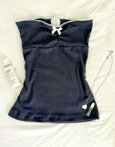 Navy Tube Top Outfit, Dark Blue And Black Outfit, Blue Coquette Outfit, Navy Blue Fits, Coquette Princess, Blue Tube Top, Mcbling Fashion, Gentle Style, Navy Blue Fabric