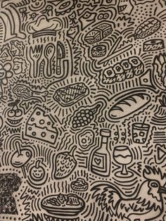 an abstract drawing with black and white lines on it's surface, in the shape of doodles