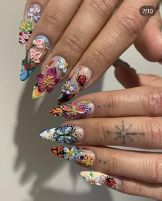 3d Flower Nails, Aesthetic Nail, Flowers Blooming, Cute Nail Ideas, Nail Art Inspo, Nail Swag, Unique Acrylic Nails