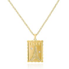 PRICES MAY VARY. ♥GOLD EIFFEL TOWER PENDANT NECKLACE♥This gold Eiffel Tower rectangular pendant necklace is an exquisite French-style accessory. The pendant is in the shape of a rectangular stamp, with a beautifully engraved Eiffel Tower pattern and embellished with sparkling rhinestones. The Paris charm necklace is made of 14K gold-plated alloy, with a lustrous finish and outstanding texture. ♥GOLD RECTANGLE CHARM NECKLACE♥The Eiffel Tower pendant necklace is suitable for various occasions, whe Eiffel Tower Gold Necklace, Necklace Trendy, Map Pendant, Coin Pendant Necklace, Coin Pendant, Trendy Jewelry, Gold Pendant Necklace, French Style, Necklace For Women