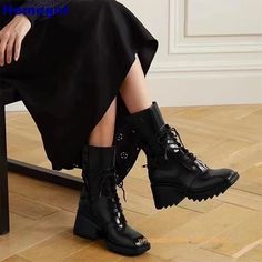 Black Punk Belt Buckle Short Boots 2024 Autumn Square Street Rock Thick Heel Motorcycle Boots Winter Punk Ankle-high Moto Boots, Black Punk Boots With Buckle Closure, Ankle-high Platform Boots With Buckle Closure Punk Style, Punk Ankle-high Moto Boots With Studs, Punk Belt, Punk Ankle-high Moto Boots With Buckle, Boots 2024, Black Punks, Thick Heel