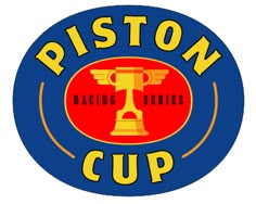 the piston racing series cup logo is shown in blue and yellow, with an image of a