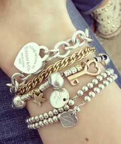 ! Dope Jewelry Accessories, Tiffany Bracelets, Tiffany Jewelry, Dope Jewelry, Funky Jewelry, Stacked Jewelry, Jewelry Lookbook, Layered Jewelry