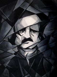 a black and white painting of a man's face