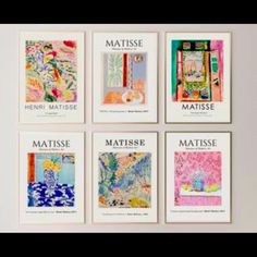 six books with different designs on them are displayed in front of a white wall and the title matissee