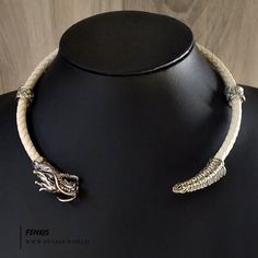 dragon torc silver white leather Torc Necklace, Wedding Silver, Heads And Tails, Leather Wedding, Outfit White, Dragon Head, Silver Dragon, Necklace White, Style Necklace