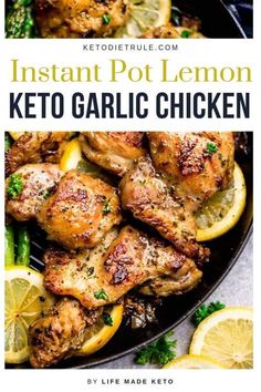 instant pot lemon keto garlic chicken in a skillet