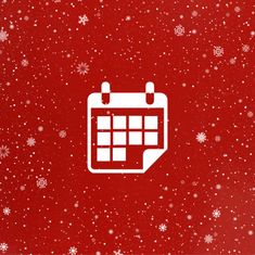 a calendar icon on a red background with snowflakes