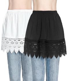 two women's skirts with black and white lace