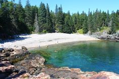 a body of water surrounded by trees and rocks