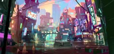 an image of a cityscape with neon lights