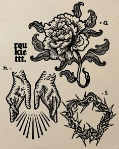 an ink drawing of flowers and hands with the words you like me written below it