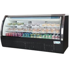 a refrigerated display case filled with drinks