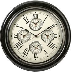 a black and white clock with roman numerals