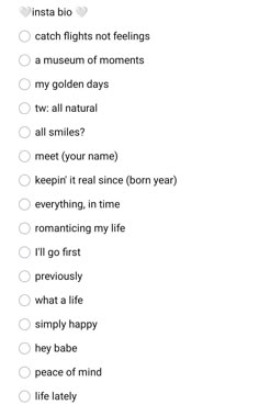 a checklist with the words insta blo, catch lights not feelings and a museum of moments my golden days