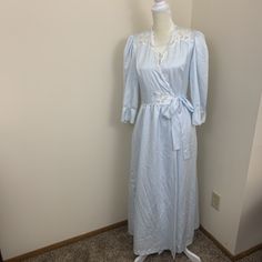 womens Sara Beth vtg night gown robe set blue | eBay Vintage V-neck Wedding Sleepwear, Blue Long Sleeve Bedtime Dress, Vintage V-neck Sleep Dress, Elegant Blue Sleepwear For Sleepover, Light Blue Dress For Wedding Night, Light Blue Long Sleeve Nightgown For Spring, Blue Sleepwear For Wedding Night In Spring, V-neck Spring Wedding Sleepwear, Spring Wedding Sleepwear V-neck