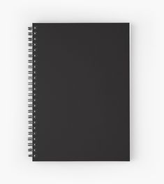 a black spiral notebook on a white background