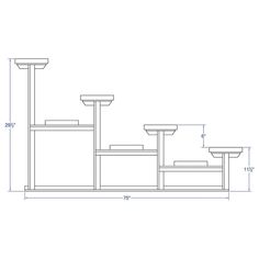 a line drawing of the back side of a bench with three benches and two stools