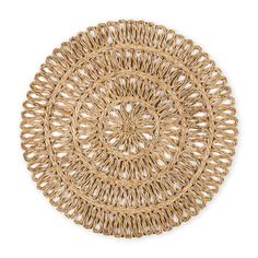 a round rattan placemat with an intricate design