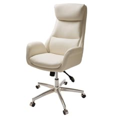 a white office chair sitting on top of a metal base