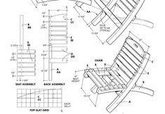 the plans for a folding lawn chair are shown in black and white, with measurements