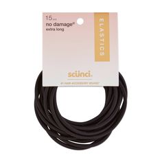 Stay active and keep your hair out of your face with 15 extra-long black elastics. Perfect for keeping long hair in check, whether you’re at work, working out, or enjoying a night out, they’re designed for a secure hold. These No Damage® elastics prevent pulls and snags. About No Damage® Since 1998, scünci was the industry first in improving the forever classic hair tie. By removing the grommet from the elastics, consumers now have a virtually seamless and smooth experience. No more having littl Stylish Headbands, Elastic Hair Ties, Extra Long, Elastic Headbands, Hair Elastics, Free Hair, Hair Tools, Beauty Care, Hair Ties