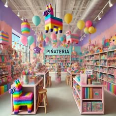 piñateria, papelería y globoflexia Stationery Store Design Ideas, Shop Interiors Ideas, Kids Shop Design, Business Balloons, Sprinkles Art, Balloon Store, Kids Party Venues, Balloon Business