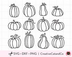 pumpkins drawn in black and white with the words svg dxf png