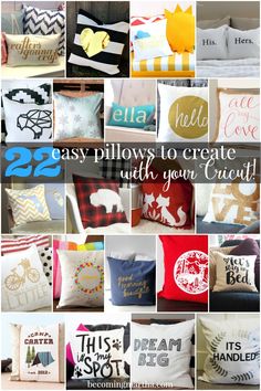 many different types of pillows with the words easy pillows to create with your cricut