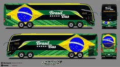 an image of a bus that is painted in the colors of the country brazilian flag