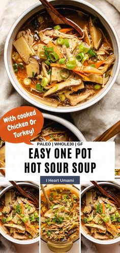 an easy one pot hot soup recipe with cooked chicken or turkey is ready to be eaten