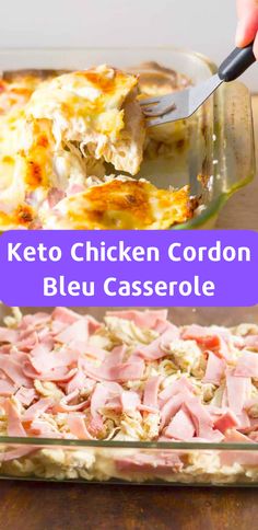 the keto chicken cordon bleu casserole is ready to be eaten